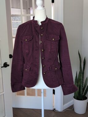 White House Black Market Plum Purple Military cotton Jean Jacket Size 8